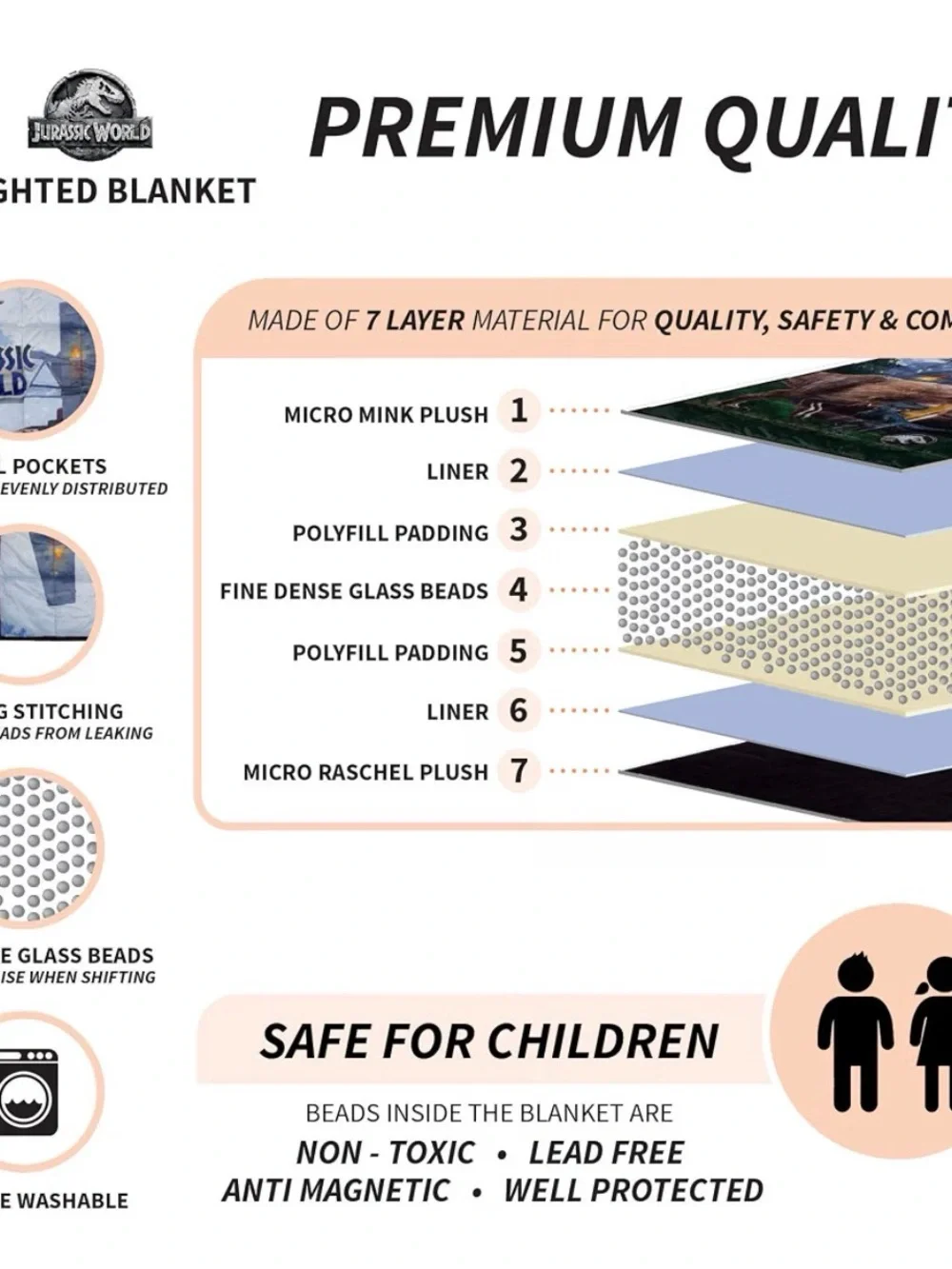 Franco Jurassic World Kids Green Plush Weighted Blanket 4.5lb